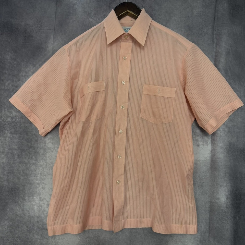 Vintage Montgomery Kool Knit‎ 1970s Shirt Pinstripe Men's Medium